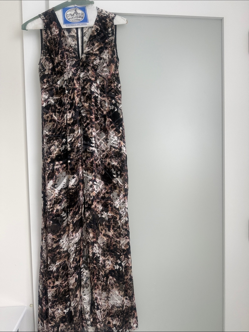 Andrew Marc Sleeveless Maxi Dress in Black, Brown, Cream Print